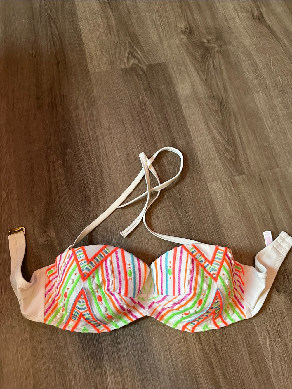 Victoria's Secret Neon Striped Push-Up Bikini Top - White, Pink, Green, Orange